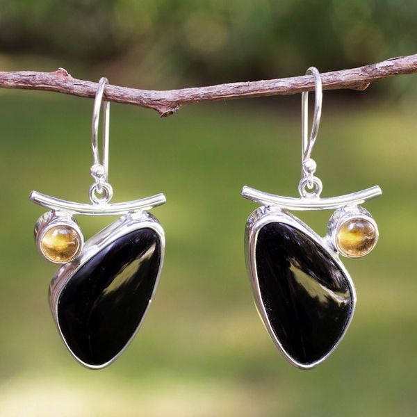 Alternate image for Obsidian and citrine dangle earrings Dewdrop
