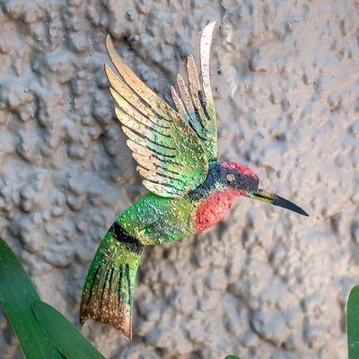 Alternate image for Bird Artisan Handcrafted Iron Wall Sculpture Mexico Little Emerald Hummingbird