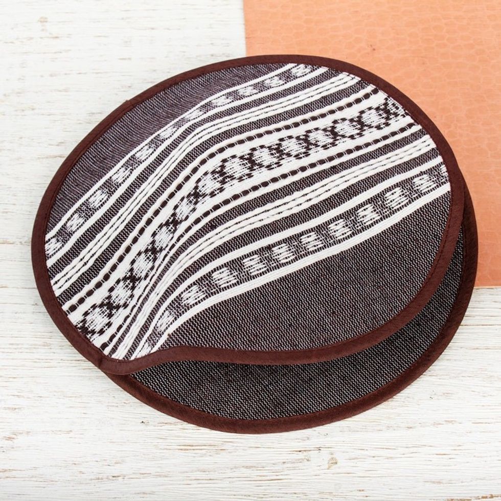 Artisan Hand Woven Brown Striped Tortilla Holder 'Oaxacan Coffee'