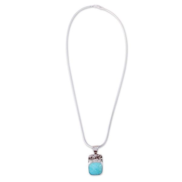 Alternate image for Square Natural Turquoise Pendant Necklace from Mexico Watery Gleam