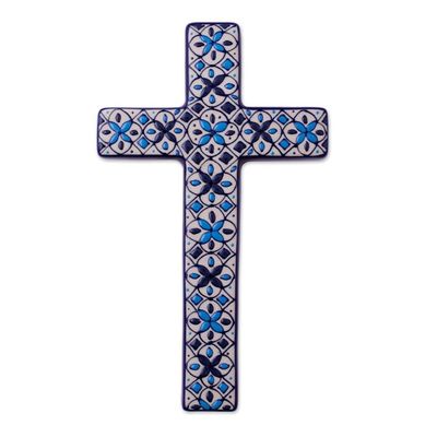 Alternate image for Hand Painted Ceramic Cross with Blue Floral Motifs Traditions