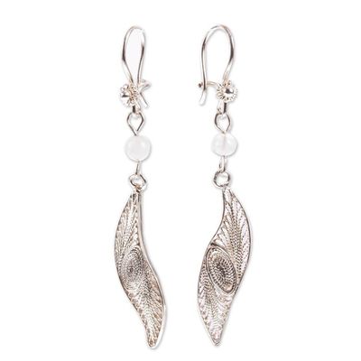Alternate image for Mexican Sterling Silver Filigree Dangle Earrings Moon Leaf