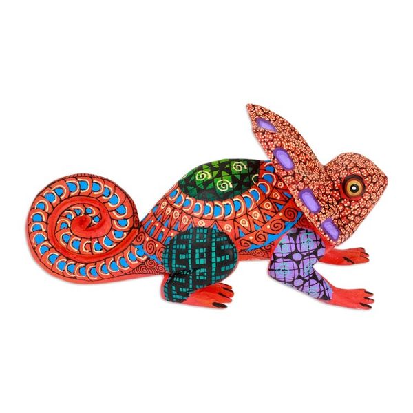 Alternate image for Painted Strawberry Copal Wood Chameleon Alebrije Figurine Chameleonic Strawberry