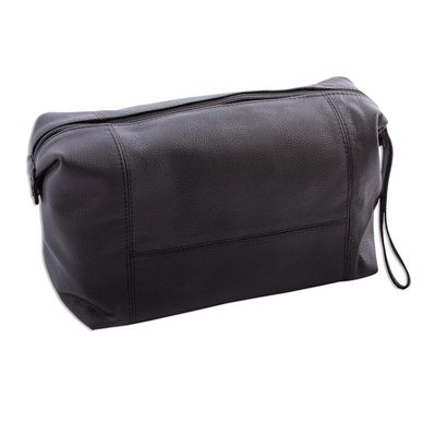 Alternate image for Unisex Black Leather Toiletry Case Open Road in Black