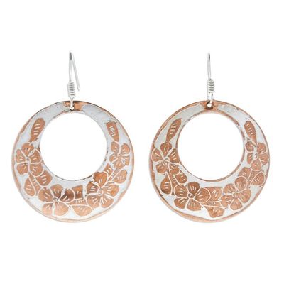Alternate image for Silver-Accented Copper Dangle Earrings with Floral Details Blooming Auras