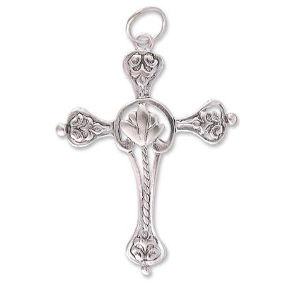 Alternate image for Handcrafted Mexican Cross Sterling Silver Pendant Fleur-de-Lis Cross