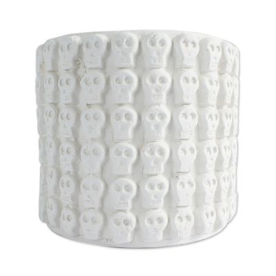 Alternate image for White Skull Pattern Ceramic Flower Pot from Mexico Rows of White Skulls