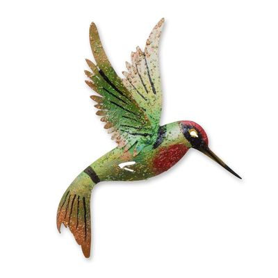 Alternate image for Bird Artisan Handcrafted Iron Wall Sculpture Mexico Little Emerald Hummingbird