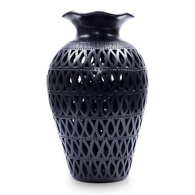 Alternate image for Mexican Cutout Black Pottery Vase Magic Leaves