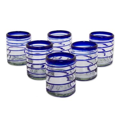Alternate image for Set of Six Hand Blown Recycled Rocks Glasses Cobalt Spiral