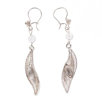 Alternate image for Mexican Sterling Silver Filigree Dangle Earrings Moon Leaf