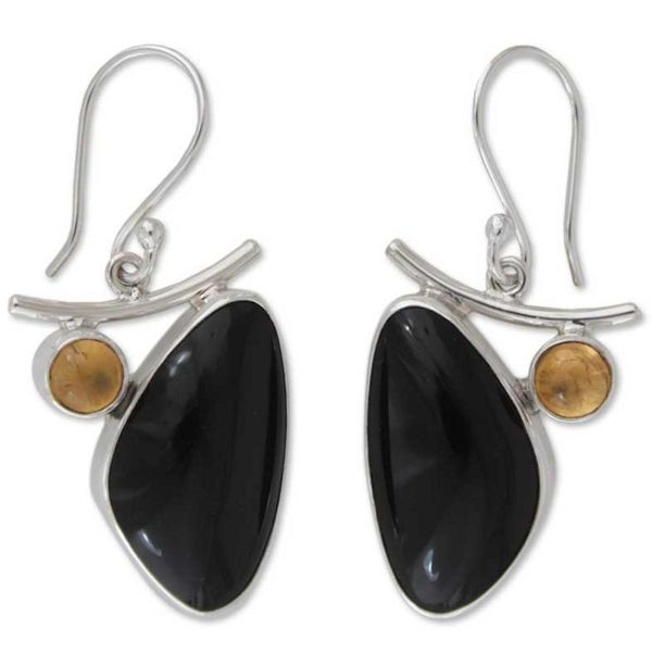 Alternate image for Obsidian and citrine dangle earrings Dewdrop