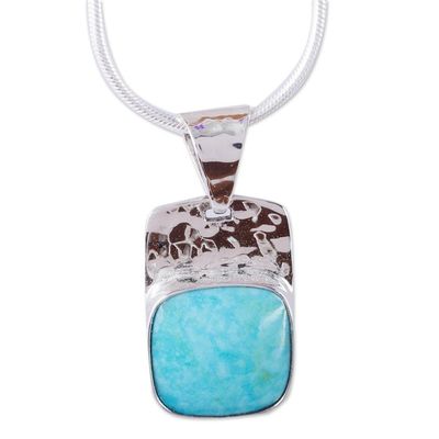Alternate image for Square Natural Turquoise Pendant Necklace from Mexico Watery Gleam