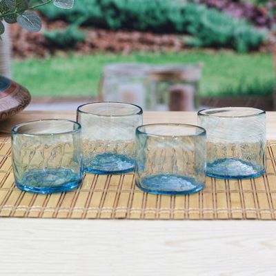 Alternate image for 4 Hand Blown Eco-Friendly Blue Recycled Glass Juice Glasses Garden Relaxation in Blue