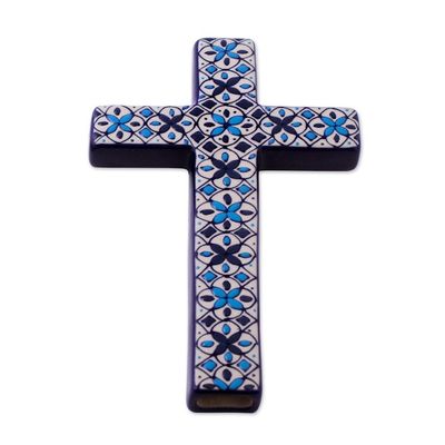 Alternate image for Hand Painted Ceramic Cross with Blue Floral Motifs Traditions