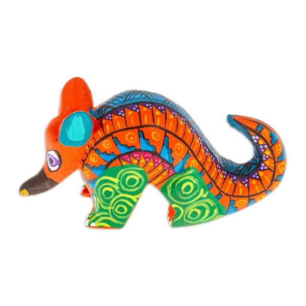 Alternate image for Painted Alebrije Copal Wood Figurine of Orange Armadillo Mexicos Orange Guardian