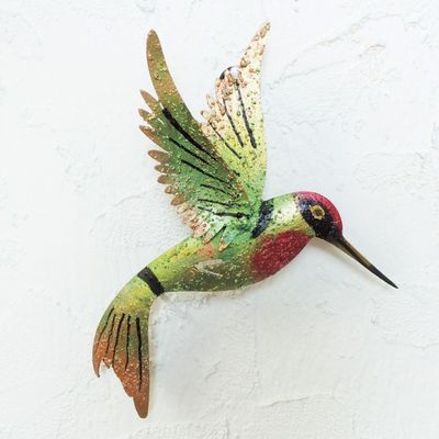 Alternate image for Bird Artisan Handcrafted Iron Wall Sculpture Mexico Little Emerald Hummingbird