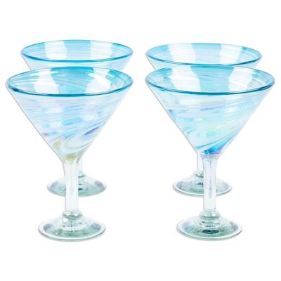 Alternate image for Set of 4 Turquoise and White Martini Glasses from Mexico Waves of Glamour