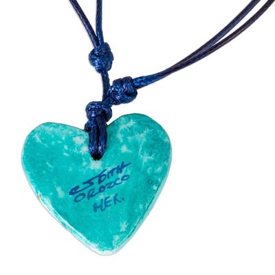 Alternate image for Papier Mache Blue  Aqua Golden Accent Heart Necklace Seafoam and Sunlight