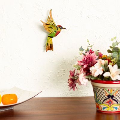 Alternate image for Bird Artisan Handcrafted Iron Wall Sculpture Mexico Little Emerald Hummingbird