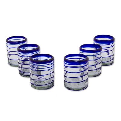 Alternate image for Set of Six Hand Blown Recycled Rocks Glasses Cobalt Spiral