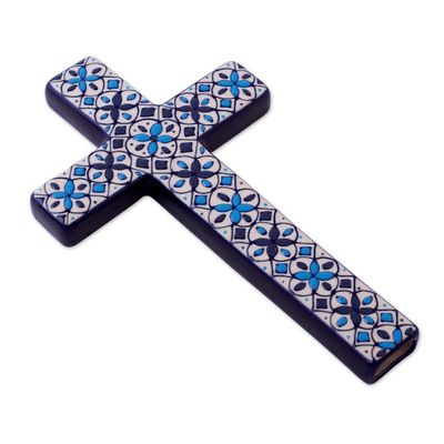 Alternate image for Hand Painted Ceramic Cross with Blue Floral Motifs Traditions