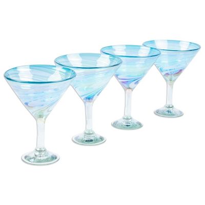 Alternate image for Set of 4 Turquoise and White Martini Glasses from Mexico Waves of Glamour
