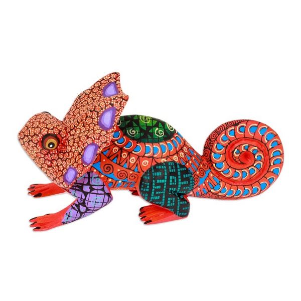 Alternate image for Painted Strawberry Copal Wood Chameleon Alebrije Figurine Chameleonic Strawberry