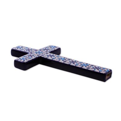 Alternate image for Hand Painted Ceramic Cross with Blue Floral Motifs Traditions