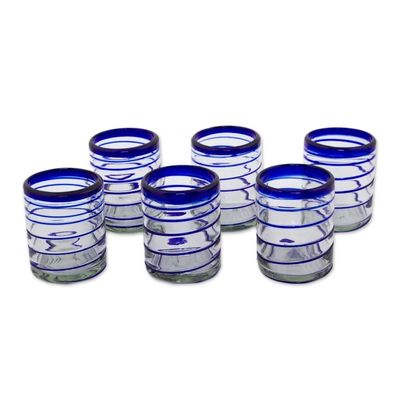 Alternate image for Set of Six Hand Blown Recycled Rocks Glasses Cobalt Spiral