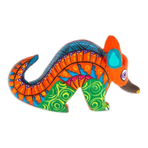 Alternate image for Painted Alebrije Copal Wood Figurine of Orange Armadillo Mexicos Orange Guardian
