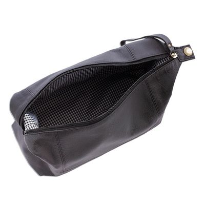 Alternate image for Unisex Black Leather Toiletry Case Open Road in Black
