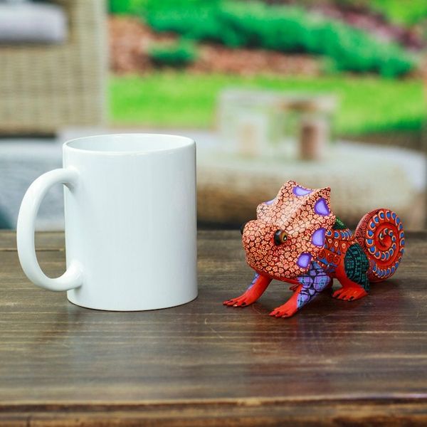 Alternate image for Painted Strawberry Copal Wood Chameleon Alebrije Figurine Chameleonic Strawberry