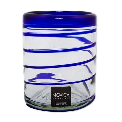 Alternate image for Set of Six Hand Blown Recycled Rocks Glasses Cobalt Spiral