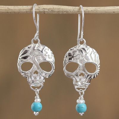 Alternate image for Taxco Skull Turquoise and Pearl Dangle Earrings from Mexico Transmutation