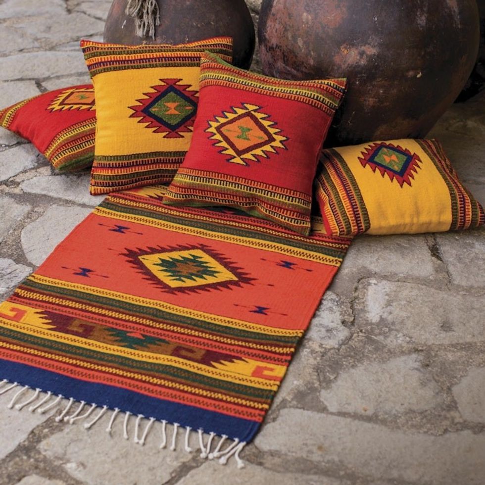 Woven Wool Cushion Cover from Mexico 'Starburst'