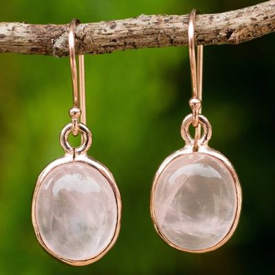 Alternate image for Rose Quartz Dangle Earrings with 18k Rose Gold Plate Morning Rose