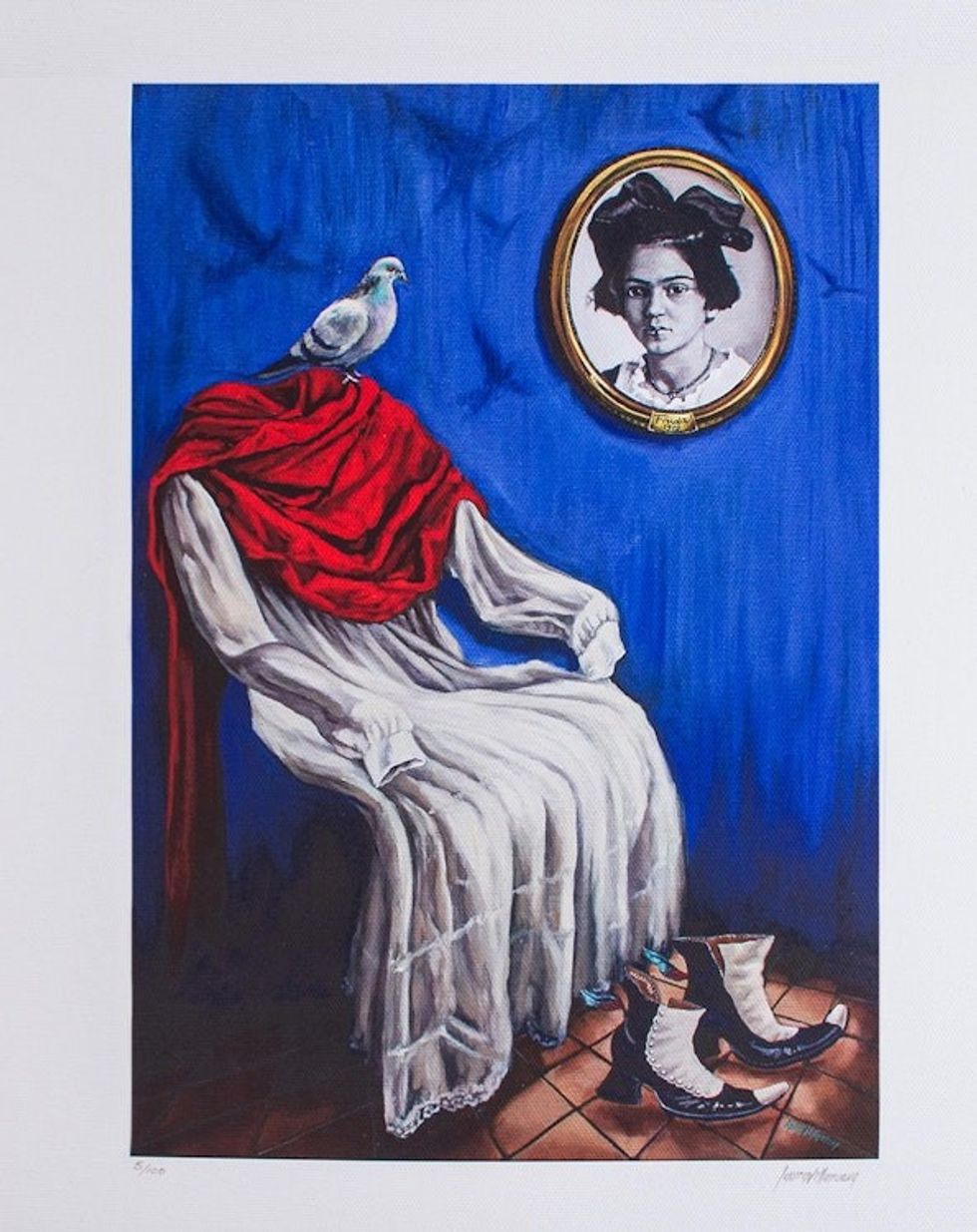 Signed Frida-Themed Surrealist Print from Mexico 'The Little Frida'