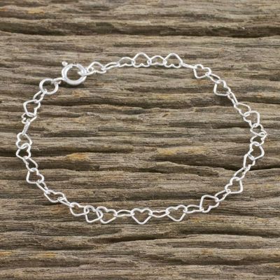 Alternate image for Heart Motif Sterling Silver Link Bracelet from Thailand Lots of Love