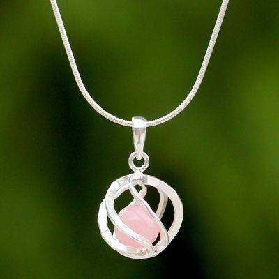 Alternate image for Sterling Silver Rose Quartz Pendant Necklace from Thailand Pink Orb of Energy