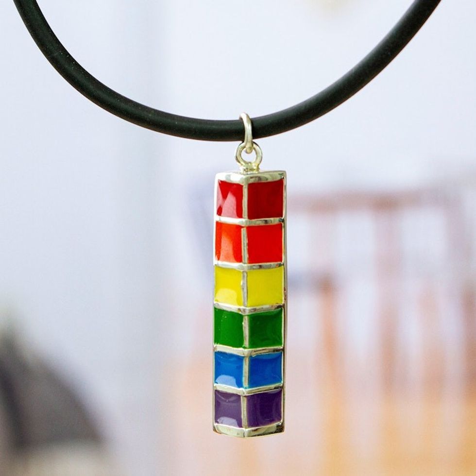 Unisex Enameled Sterling Silver Pride Necklace 'Pride of Mexico'