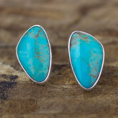 Alternate image for Modern Fine Silver Button Earrings with Natural Turquoise Allure