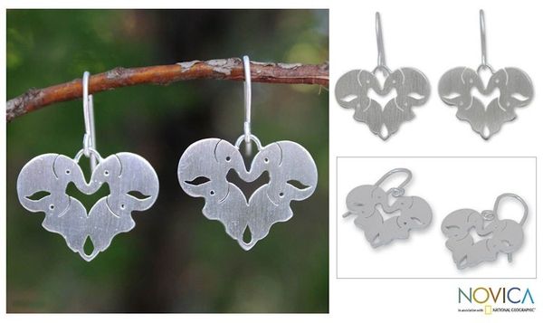 Alternate image for Unique Sterling Silver Elephant Dangle Earrings Sweetheart Elephants