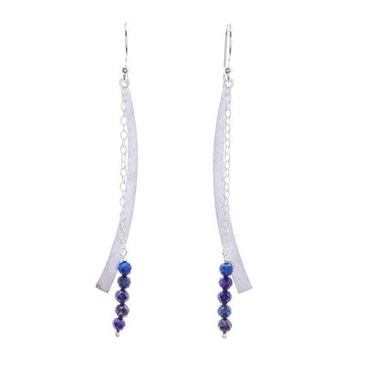 Alternate image for Modern Lapis Lazuli Beaded Dangle Earrings from Thailand Bright Curve