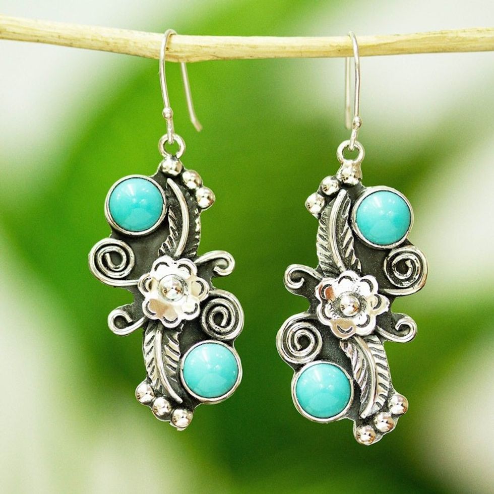 Floral Turquoise Earrings 'Traditional Blooms'