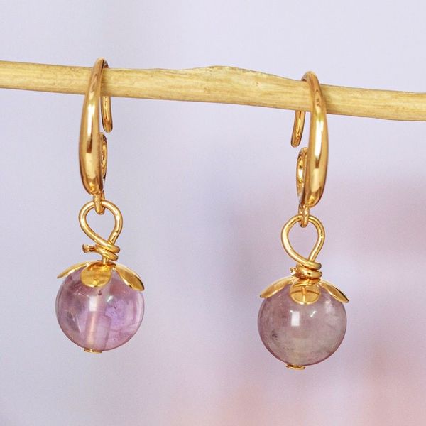Alternate image for 14k Gold-Plated Dangle Earrings with Amethyst Beads Sage Spirit