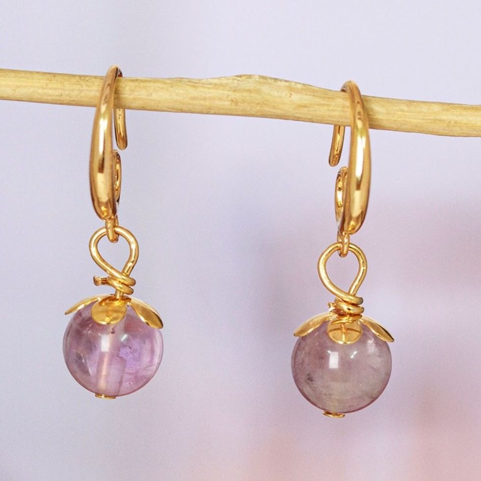 14k Gold-Plated Dangle Earrings with Amethyst Beads 'Sage Spirit'