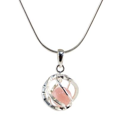 Alternate image for Sterling Silver Rose Quartz Pendant Necklace from Thailand Pink Orb of Energy