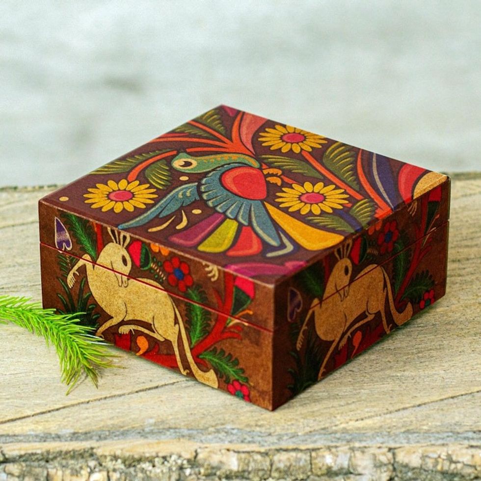 Folk Art Decoupage Decorative Box 'Tonala Fauna'