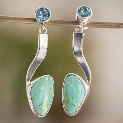 Alternate image for Turquoise and Blue Topaz Silver Drop Earrings from Mexico Western Skies